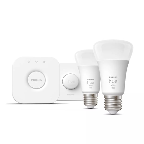 Philips Hvide Hue pærer Startsæt: 2 x E27 pærer (1100) + Smart button