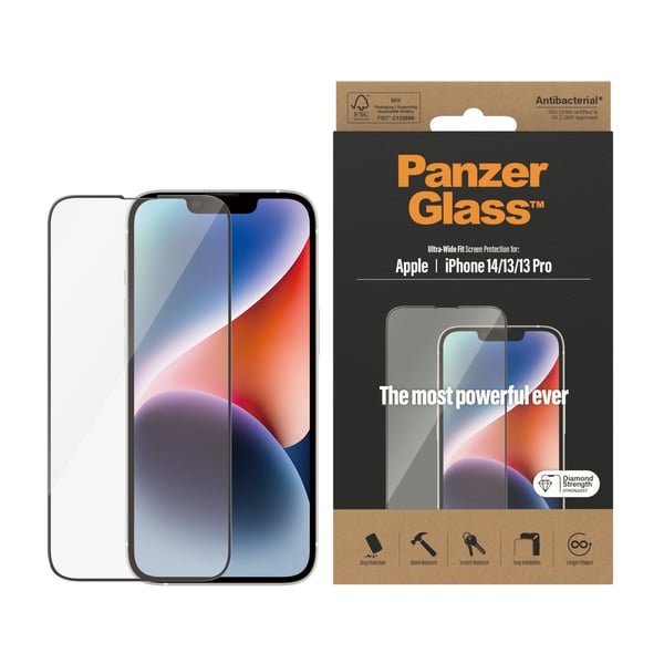PanzerGlass ® Skærmbeskyttelse iPhone 14 | 13 | 13 Pro | Ultra-Wide Fit