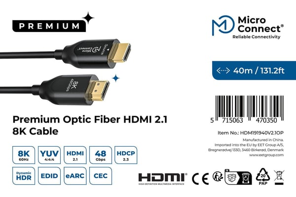 Microconnect HDM191940V2.1OP HDMI-kaapeli 40 m HDMI-tyyppi A (vakio) Musta
