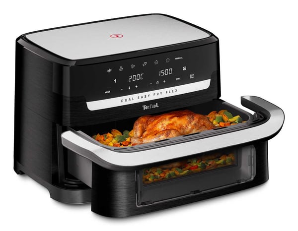 Tefal Dual Easy Fry Flex EY9228 9 l Fristående 2700 W Varmluftsfritös Svart, Rostfritt stål