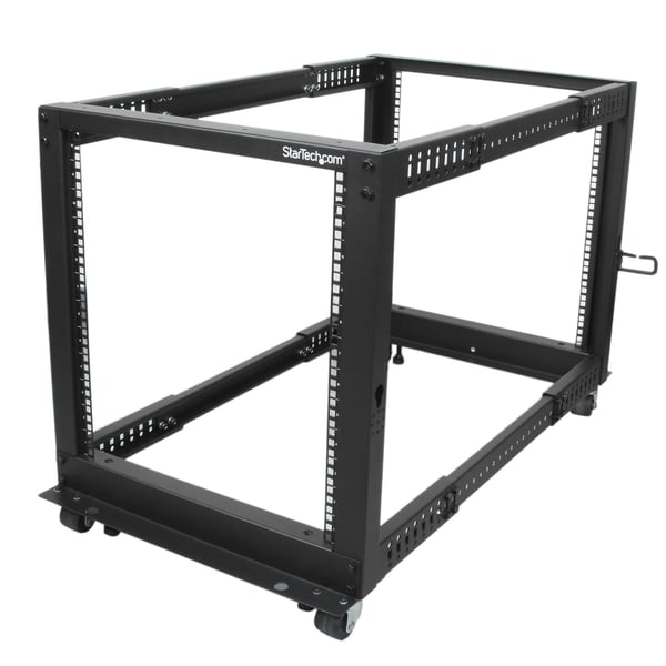 StarTech.com 12U 4-stolps öppen ram serverrack justerbar djup med hjul/nivelleringsfötter och