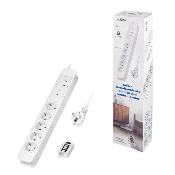 LogiLink LPS402 jatkojohto 1,5 m 5 AC-pistorasia(a) Sisätila Valkoinen