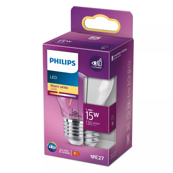 Philips Filament kertepære, klar 15 W P45 E27