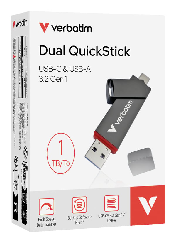 Verbatim Dual QuickStick USB-nøgle 1 TB USB Type-A / USB Type-C 3.2 Gen 1 (3.1 Gen 1) Grå