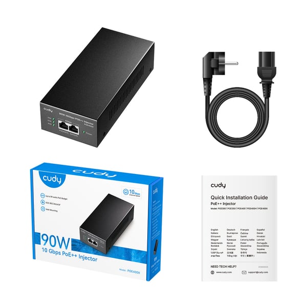 Cudy 90W 10 Gbps PoE++ Injector, POE400X 2.0 2.5 Gigabit Ethernet, Gigabitti Ethernet, Nopea Ethernet, 5 Gigabit Ethernet, 10 Gigabit Ethernet 54 V