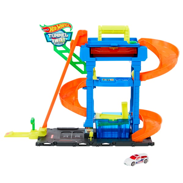 Hot Wheels City Tunnel Twist Car Wash ja Color Shifters -ajoneuvo 1:64-mittakaavassa
