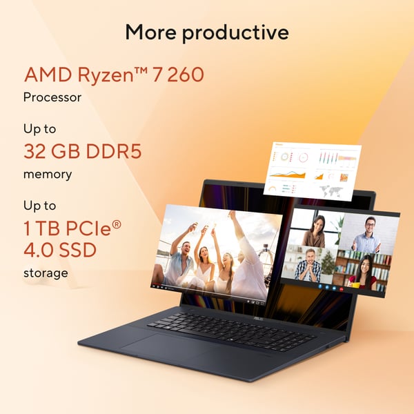 ASUS Vivobook 18 M1807HA-S16512W Copilot+ PC AMD Ryzen™ 7 260 Laptop 46,7 cm (18.4") WUXGA 16 GB DDR5-SDRAM 512 GB SSD Wi-Fi 6 (802.11ax) Windows 11 Home Blå QWERTY Hollandsk