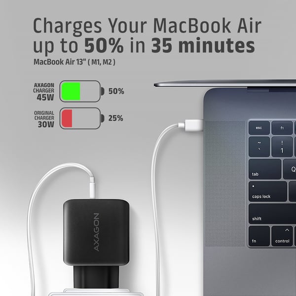 Axagon ACU-PQ45 QC 3.0, 4.0/AFC/FCP/PPS/PD, 45W, schwarz - Netzladegerät mit USB-A und USB-C Schnittstelle Mobiltelefon, Smartphone, SmartWatch, Tablet, Universel Sort Vekselstrøm Hurtig opladning Indendørs
