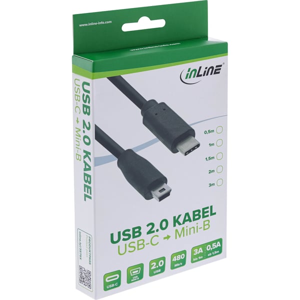 InLine 35753 USB-kaapeli USB 2.0 3 m USB C Mini-USB B 0,48 Gbit/s Musta