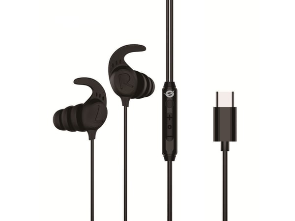 Conceptronic BRENDAN05B hovedtelefoner/headset Ledningsført Ørekrog, I ørerne Opkald/musik USB Type-C Sort