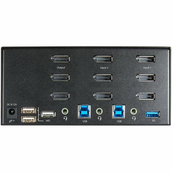 StarTech.com 2-ports DisplayPort KVM-switch för tre skärmar - 4K 60 Hz UHD HDR - Desktop DP 1.2 KVM med 2 portar USB 3.0-hubb (5 Gbit/s) och 4x USB 2.0 HID-portar, ljud - Snabbtangenter för omkoppling - TAA