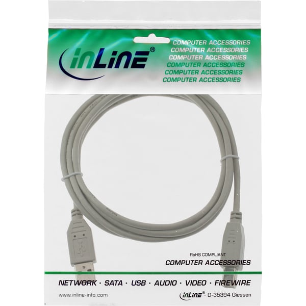 InLine 34535H USB-kabel 3 m USB A USB B 0,48 Gbit/sek. Beige