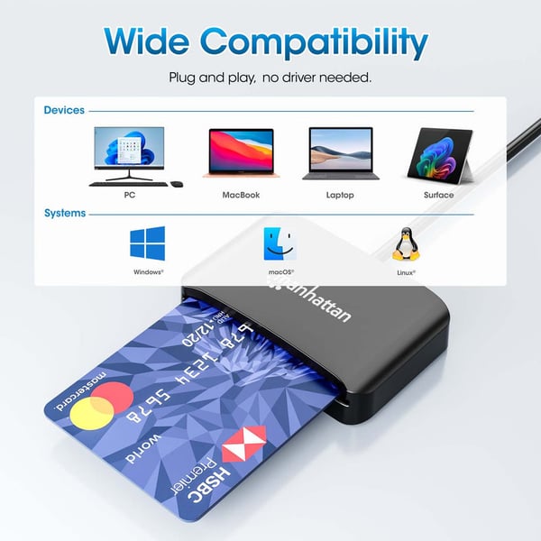 Manhattan 102742 älykortin lukijalaite USB USB Type-C Musta