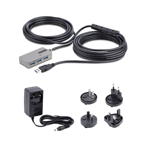 StarTech.com USB-förlängningshubb, 10 m USB 3.0-förlängningskabel med 4-portars USB-hubb, aktiv/busdriven U