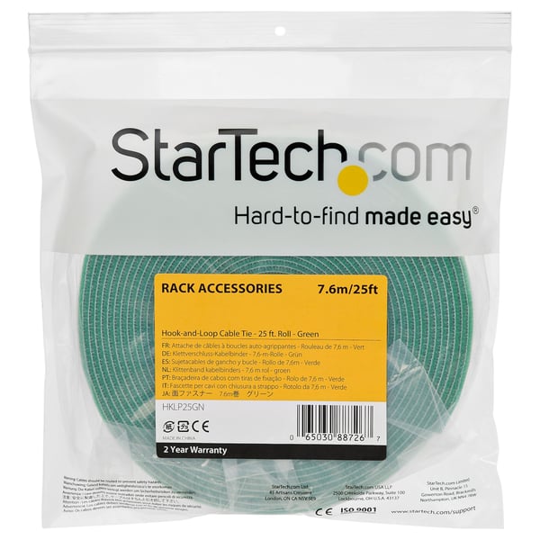 StarTech.com Kardborrband på 7,6 m - Avklippbara och återanvändbara kabelband - Förpackning med kabelband/justerbara kardborrband - Grön/återanvändbara och självhäftande kabelhanteringsband