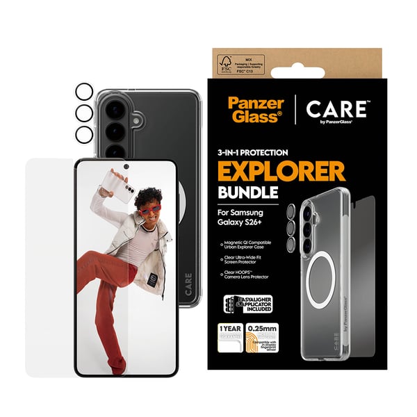 PanzerGlass ® | CARE™ by ® 3-in-1 Bundle Samsung Galaxy S26+ Genomskinligt skärmskydd 1 styck