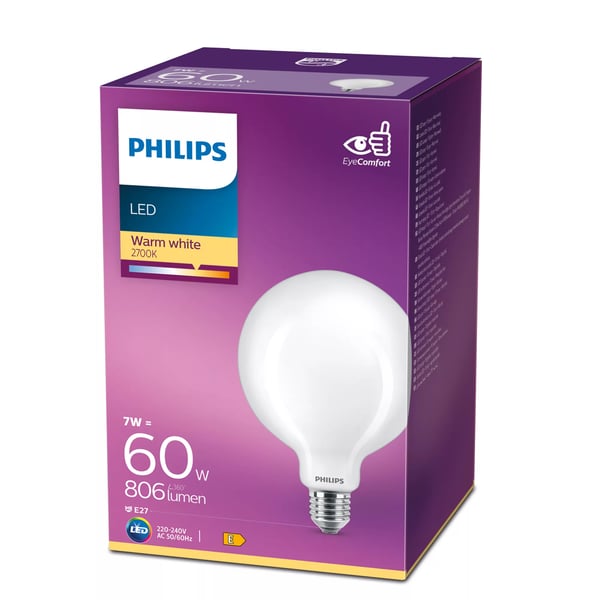 Philips Filament pære, matteret 60 W G120 E27