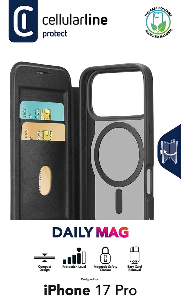 Cellularline Daily Mag mobiltelefonfodral 16 cm (6.3") Folio Svart