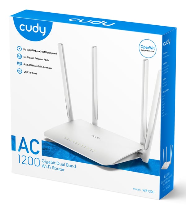 Cudy WR1300 langaton reititin Gigabitti Ethernet Kaksitaajuus (2,4 GHz/5 GHz) Valkoinen