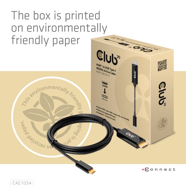 CLUB3D CAC-1334 videokabeladapter 1,8 m HDMI Typ A (standard) USB Type-C Svart