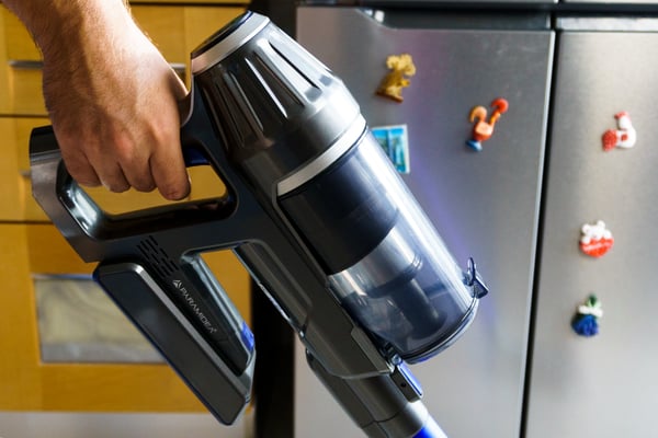 Pyramidea AS12PRO upprättstående dammsugare och elektrisk sopborste Skaftdammsugare, 2-i-1 Batteri Torr HEPA Utan påse 160 W Blå, Grå