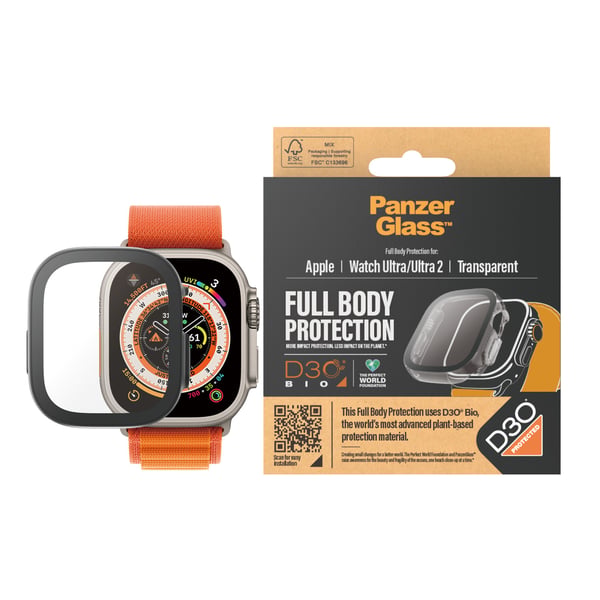 PanzerGlass ® Full Body Transparent w. D3O® Apple Watch Ultra | Ultra 2 | 49mm Kirkas näytönsuoja 1 kpl