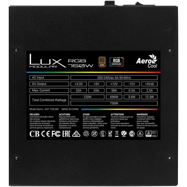 Aerocool LUX RGB 750M enhed til strømforsyning 750 W 20+4 pin ATX Sort