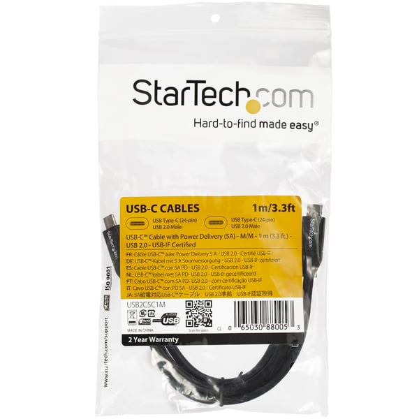 StarTech.com USB2C5C1M USB-kabel USB 2.0 1 m USB C 0,48 Gbit/sek. Sort