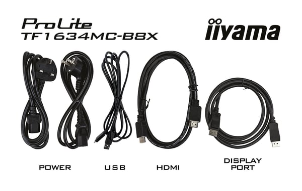 iiyama ProLite TF1634MC-B8X tietokoneen litteä näyttö 39,6 cm (15.6") 1920 x 1080 pikseliä Full HD LED Kosketusnäyttö Monikäyttäjä Musta