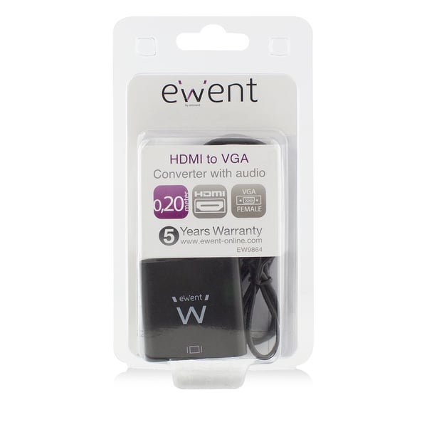 Ewent EW9864 videokabel adapter 0,2 m HDMI VGA, 3.5mm Sort