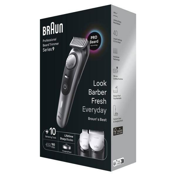 Braun BeardTrimmer BT9420 Batteri 40 2 cm Våt och torr Svart, Grå