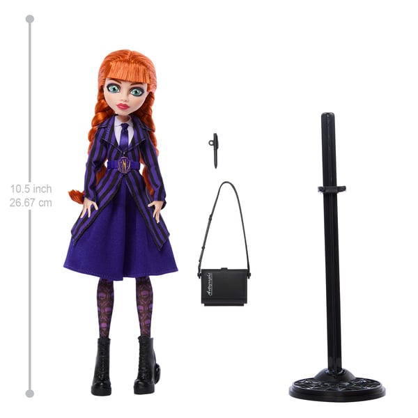 Monster High x Wednesday-samlardocka, Agnes DeMille med lila uniform och tillbehör