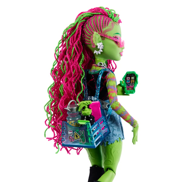 Monster High Venus McFlytrap-modedukke med kæledyret Chewlian og tilbehør