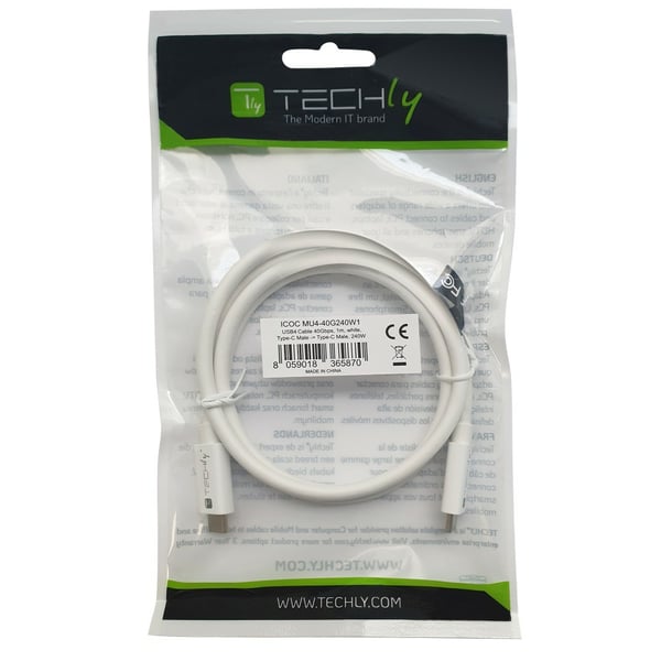 Techly ICOC-MU4-40G240W1 USB-kabel USB4 Gen 3x2 1 m USB C 40 Gbit/sek. 240 W Hvid
