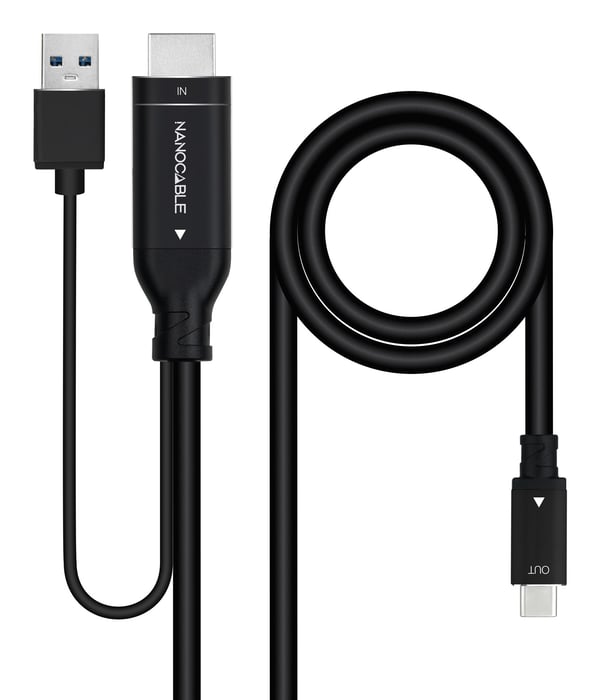 Nanocable 10.15.4354 videokaapeli-adapteri 1,8 m HDMI + USB Type-A USB Type-C Musta