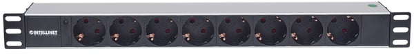 Intellinet 714037 strømforsyningsenhed (PDU) 8 AC stikkontakt(er) 1U Aluminium, Sort