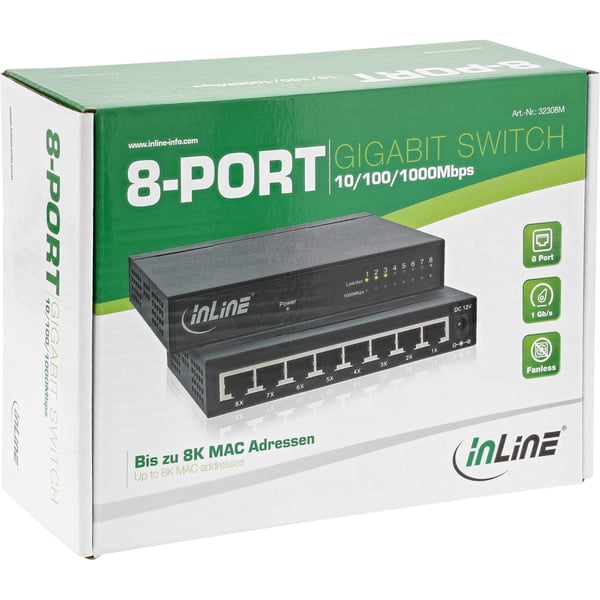 InLine 32308M nätverksswitchar Gigabit Ethernet (10/100/1000) Svart