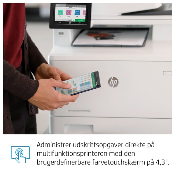 HP Color LaserJet Pro MFP M479fdw, Farve, Printer til Udskriv, kopiér, scan, fax, og send e-mail, Scan til e-mail/PDF; Tosidet udskrivning; 50-arks ukrøllet ADF