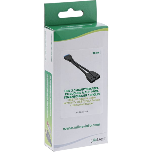 InLine 33445I USB-kablar 0,15 m 2x USB A 19 pin Svart