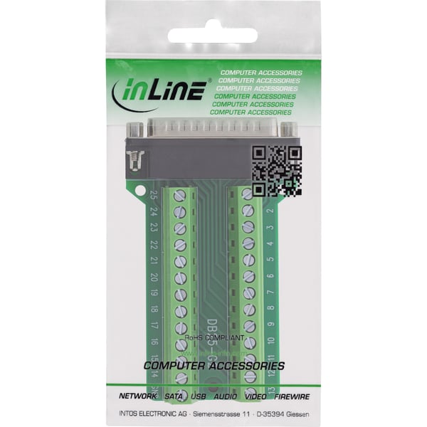 InLine 92502F kabelsamler Terminal block / D-Sub 25 Grøn