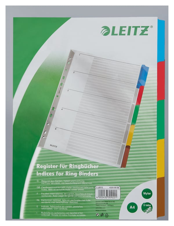 Leitz 43200000 opdeler Karton, Mylar, Plast Flerfarvet 1 stk