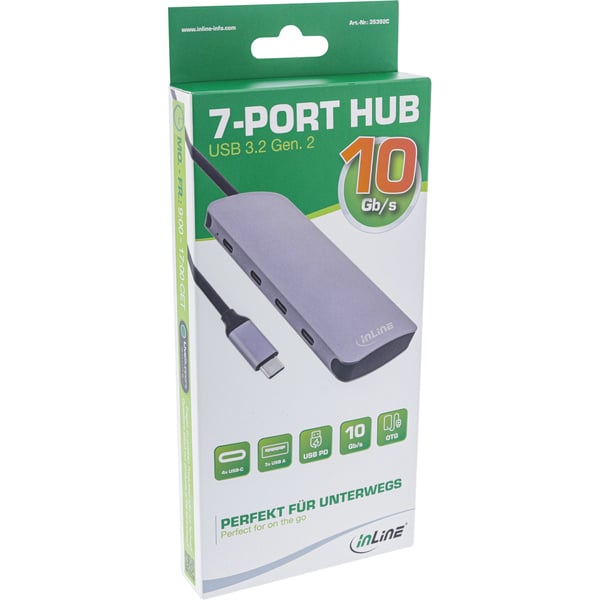 InLine 35392C gränssnittshubbar USB Type-C 10000 Mbit/s Grå