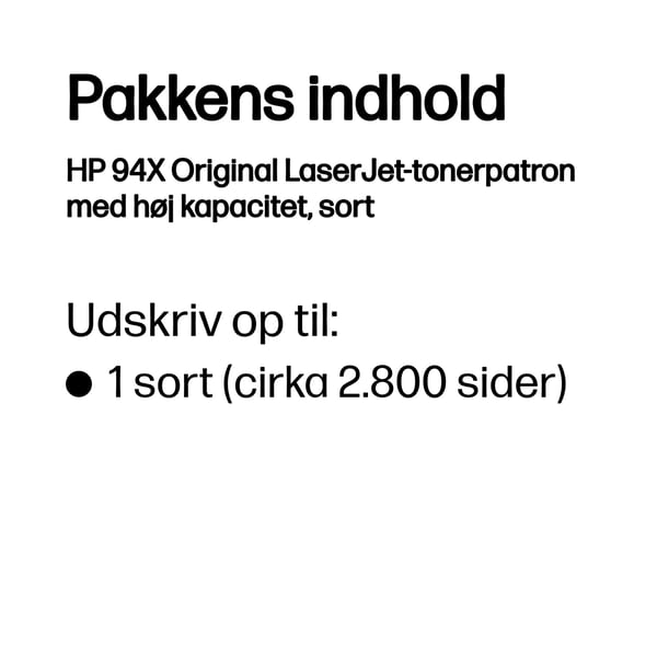 HP 94X Original LaserJet-tonerpatron med høj kapacitet, sort