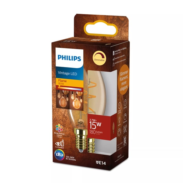 Philips Filament kertepære, ravfarvet 15 W B35 E14