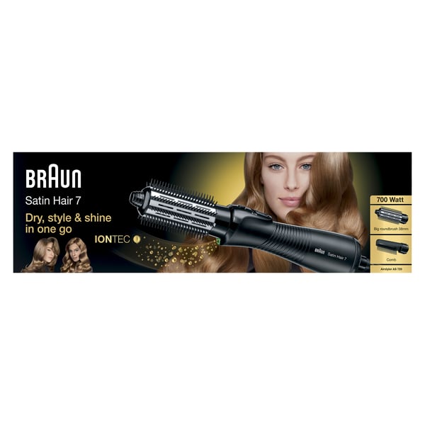 Braun Satin Hair 7 AS 720 Kuumailmaharja Höyry Musta, Hopea 700 W 2 m