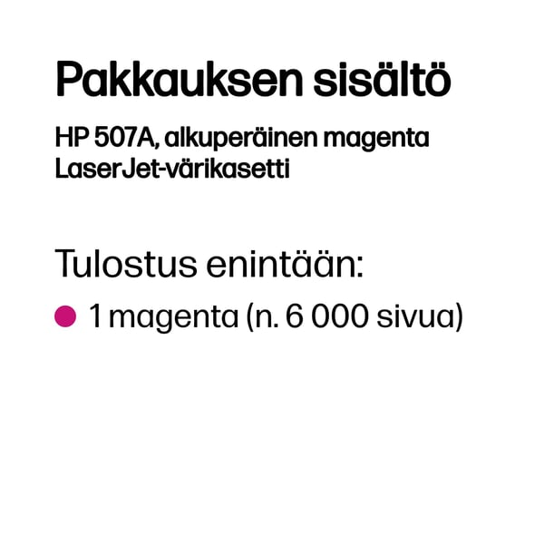 HP 507A, alkuperäinen magenta LaserJet-värikasetti