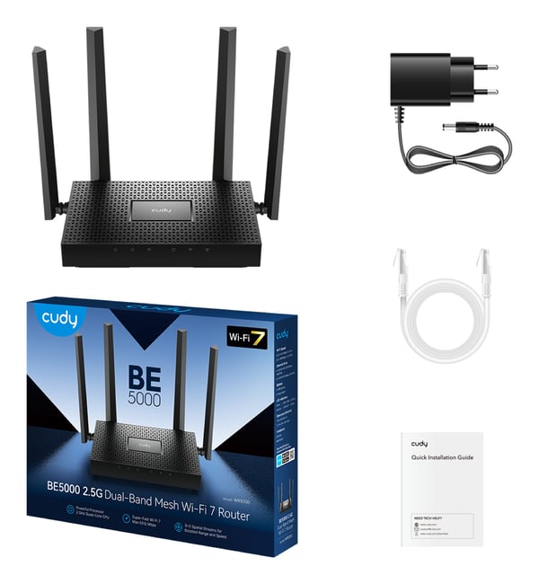 Cudy BE5000 2.5G Mesh Wi-Fi 7 Router, WR5000 1.0 trådløs router 2.5 Gigabit Ethernet Dual-band (2,4 GHz / 5 GHz) Sort