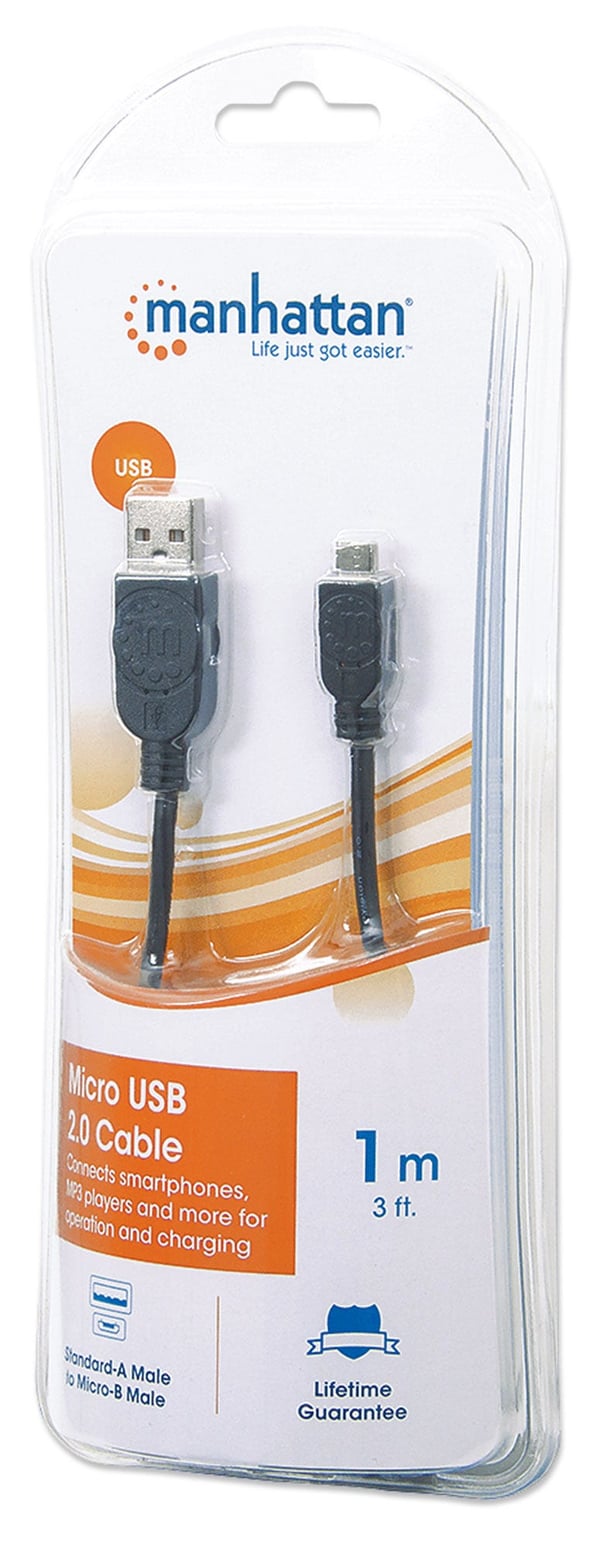 Manhattan USB A - MicroUSB B USB-kabel USB 2.0 1 m Micro-USB B 0,48 Gbit/sek. Sort