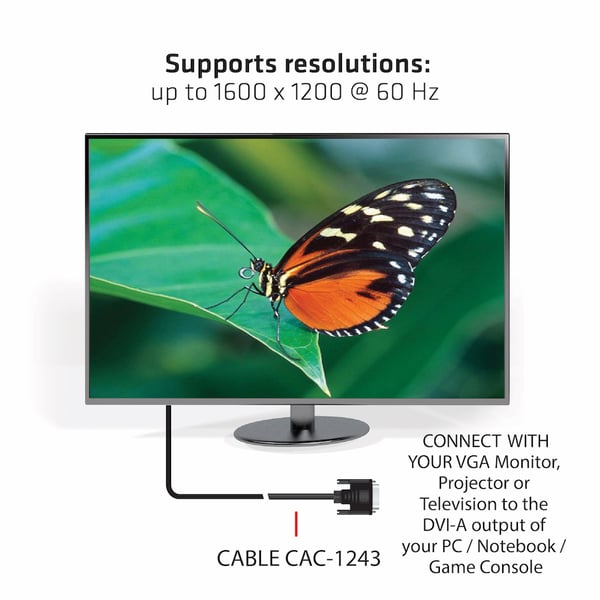CLUB3D DVI-A TO VGA CABLE M/M 3m/ 9.8ft 28 AWG Musta