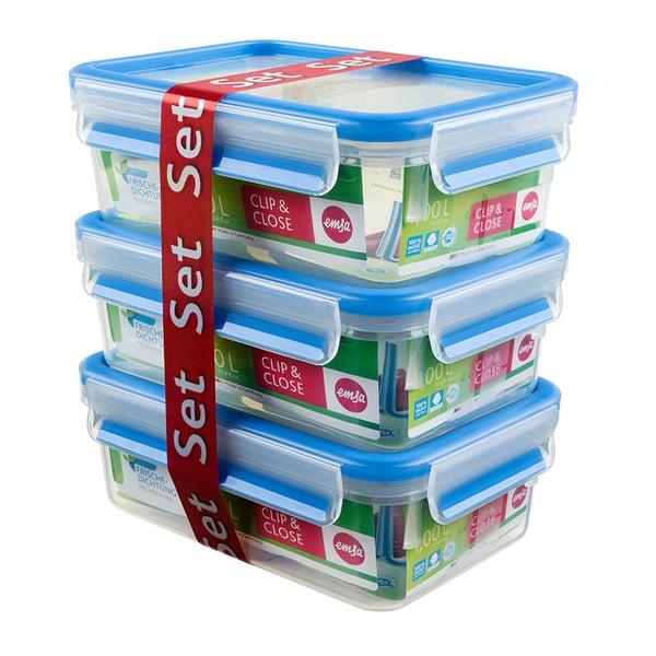 EMSA 508558 matburkar Rektangulär Låda 1 l Blå, Transparent 3 styck